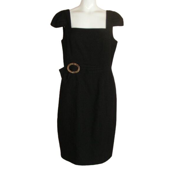 DAVID MEISTER Dress, 12, Black, Cap sleeves, back zip, Faux Leopard buckle Tweed - Picture 7 of 10